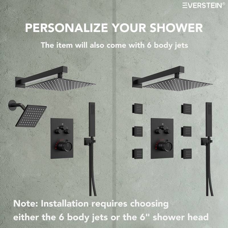 Thermostatic Shower Faucet 12" and 6" High-Pressure Dual Showerheads with Handheld Shower