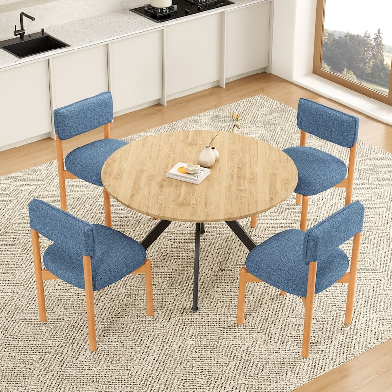 Modern Wooden Blended Linen Dining Chair (Set of 2)