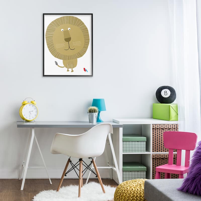 Stupell Friendly Lion & Bird Framed Giclee Art Design By Carla Daly