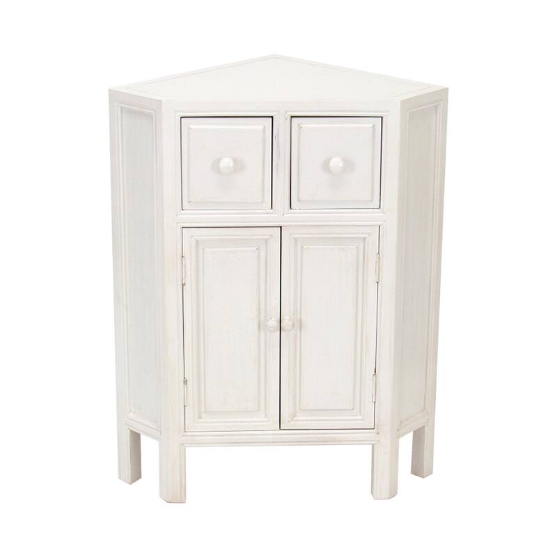Wooden Corner Cabinet with 2 Drawers and 2 Doors, White