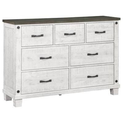 Lili 60 Inch Dresser with 7 Drawers, Farmhouse Style, White Pine Wood
