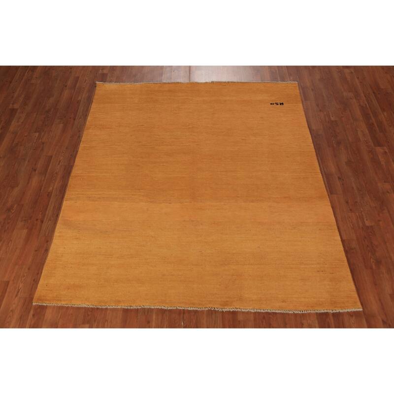 Orange Gabbeh Modern Area Rug Hand-Knotted Oriental Wool Carpet - 5'11" x 6'9"