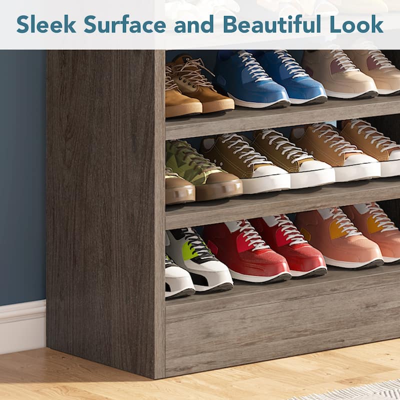 8-Tier Shoe Cabinet for Entryway, Modern White Shoe Shelf Shoes Rack Organizer, Wooden Shoe Storage Cabinet for Hallway Closet