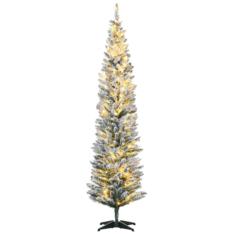 7' Tall Pre-Lit Slim Noble Fir Artificial Christmas Tree with 210 Warm White LED Lights and 499 Tips,Christmas Decoration - Green