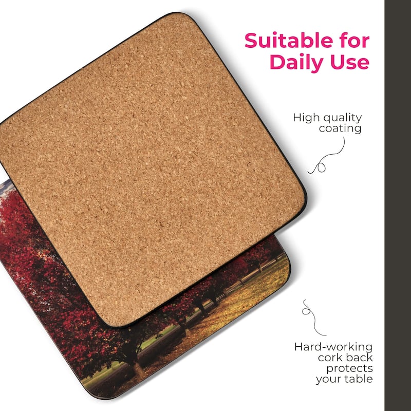 Pimpernel Set of 6 Crimson Trees Coasters - 4 Inches Sq.