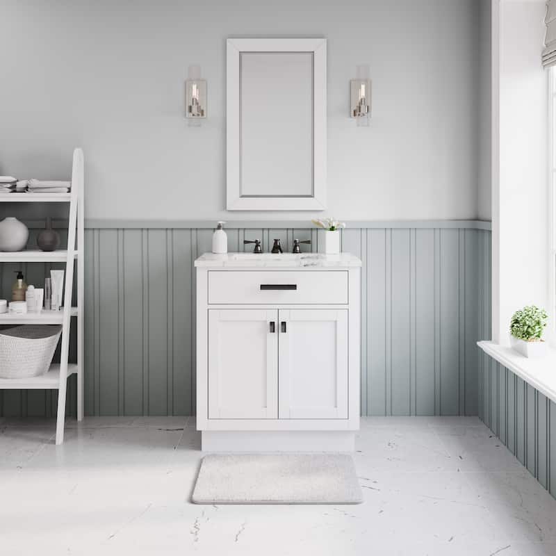 Hartford Marble Bath Vanity in White with Classic Faucet and Mirror