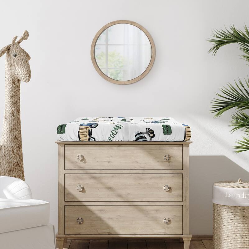 Sweet Jojo Designs Construction Truck Boy Changing Pad Cover Sheet -Green & Blue, Transportation Zone Vehicles Bulldozer Tractor