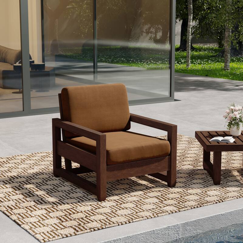 Patio Teak Wood Outdoor Arm Chair with Cushion