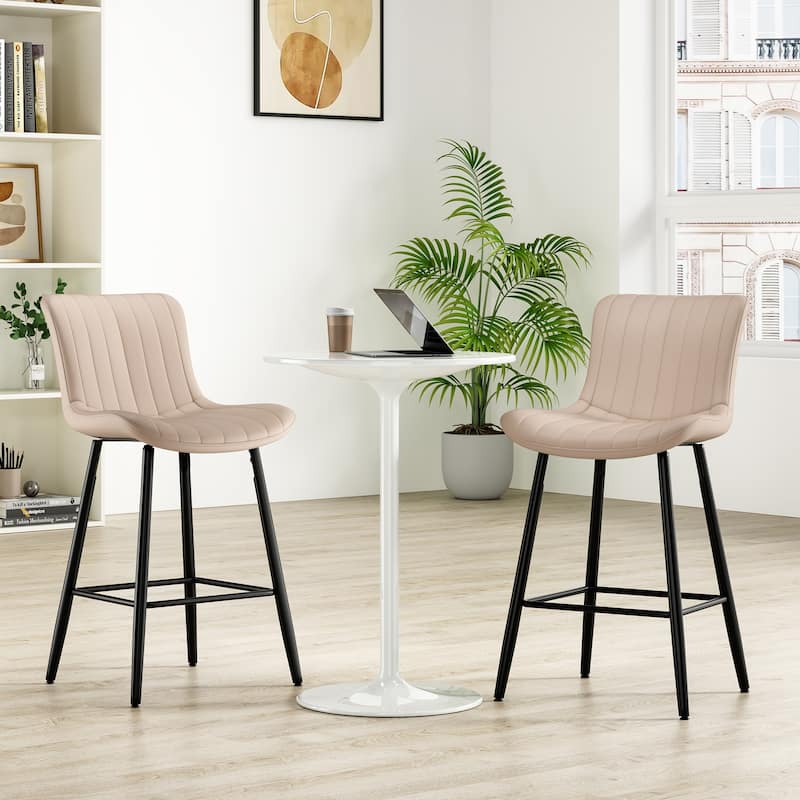 Set of 2 26 Inch Modern Faux Leather Barstools