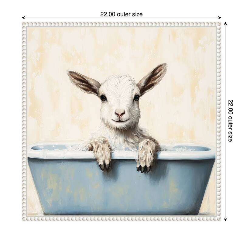Kate and Laurel Sylvie Country Goat in Light Blue Bathtub Framed Canvas by The Creative Bunch Studio