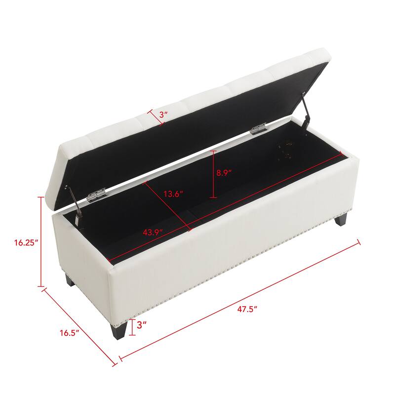 47.5" Storage Ottoman, Storage Bench with Safety Close Hinge, Linen Button-Tufted Ottoman for Living Room