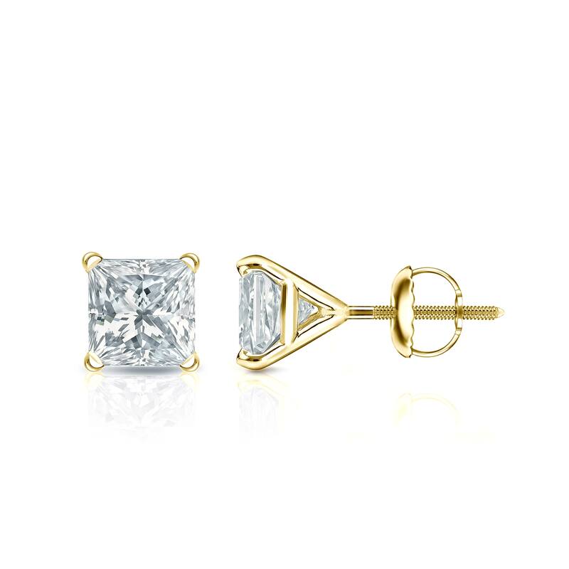Auriya 14k Gold Lab Grown Princess Diamond Stud Earrings 0.50 to 5.00 ct. tw. 4-Prong Martini Screw-Back (F-G VS) - Yellow - 1.00 ct. tw.