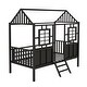 preview thumbnail 7 of 16, Twin Size Metal Low Loft House Bed with Roof and Windows - Adorable Design