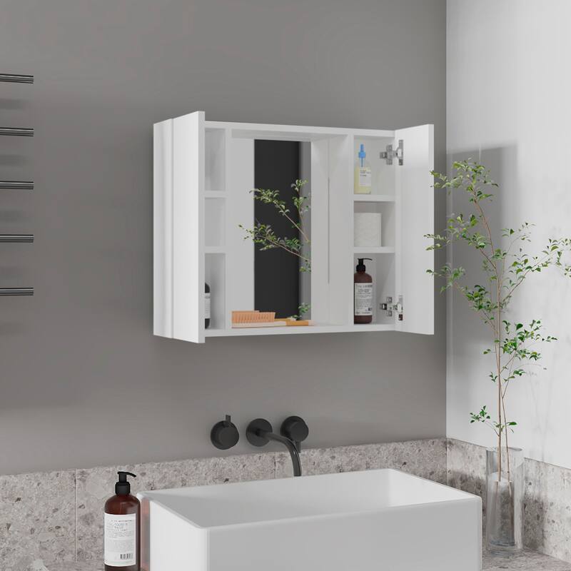 Wengue 1-Drawer Medicine Cabinet with Mirror, 7 Shelves, 2 Doors, Black Wengue Finish, Bathroom Storage Solution