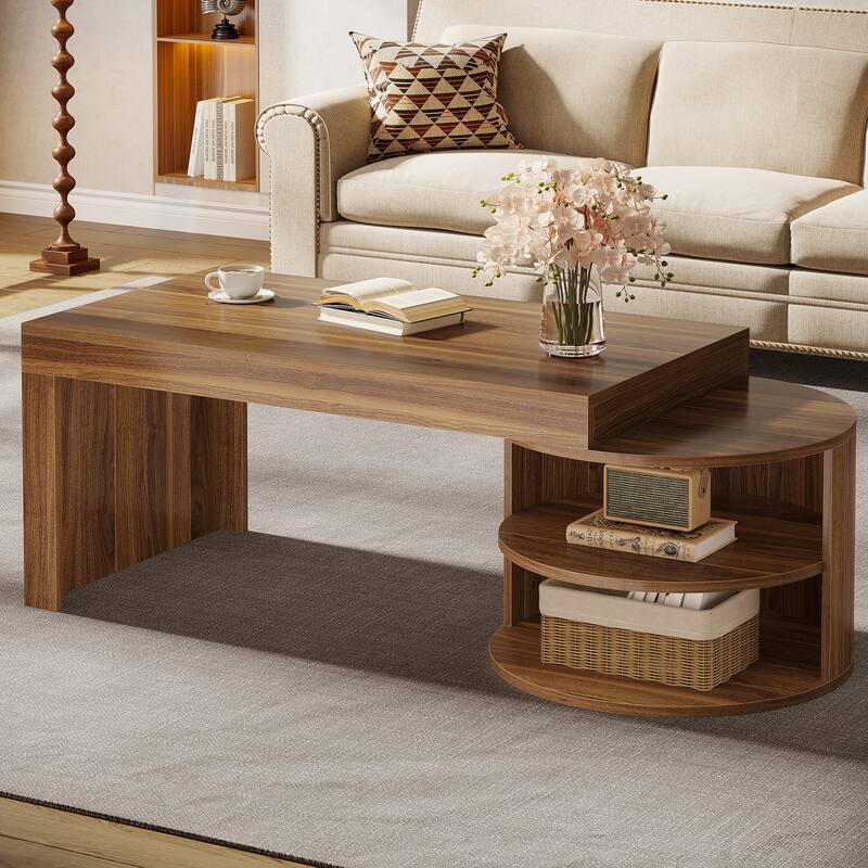 39 Inches Rustic Coffee Table, Wood Living Room Table - 39.3" L x 23.6" W x 19.69" H - Bown