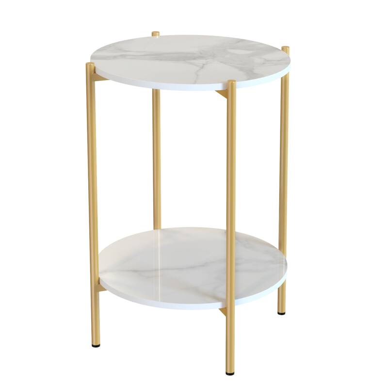 2 Shelves Sintered Stone Round Side Table Sofa End Table