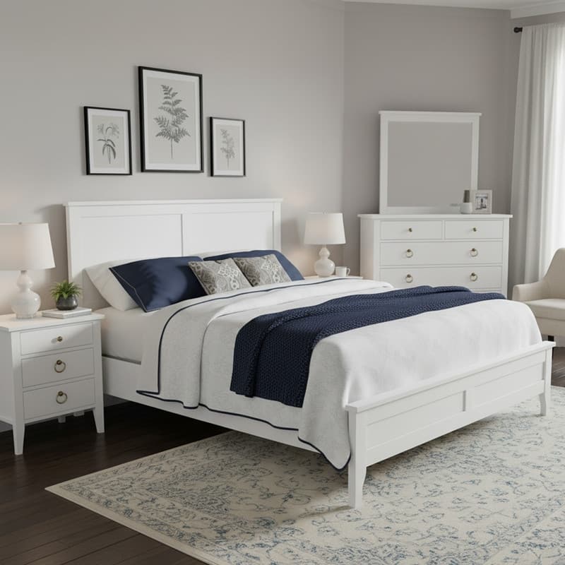 Modern Style, Solid Wood Bed Frame with MDF Headboard and Footboard