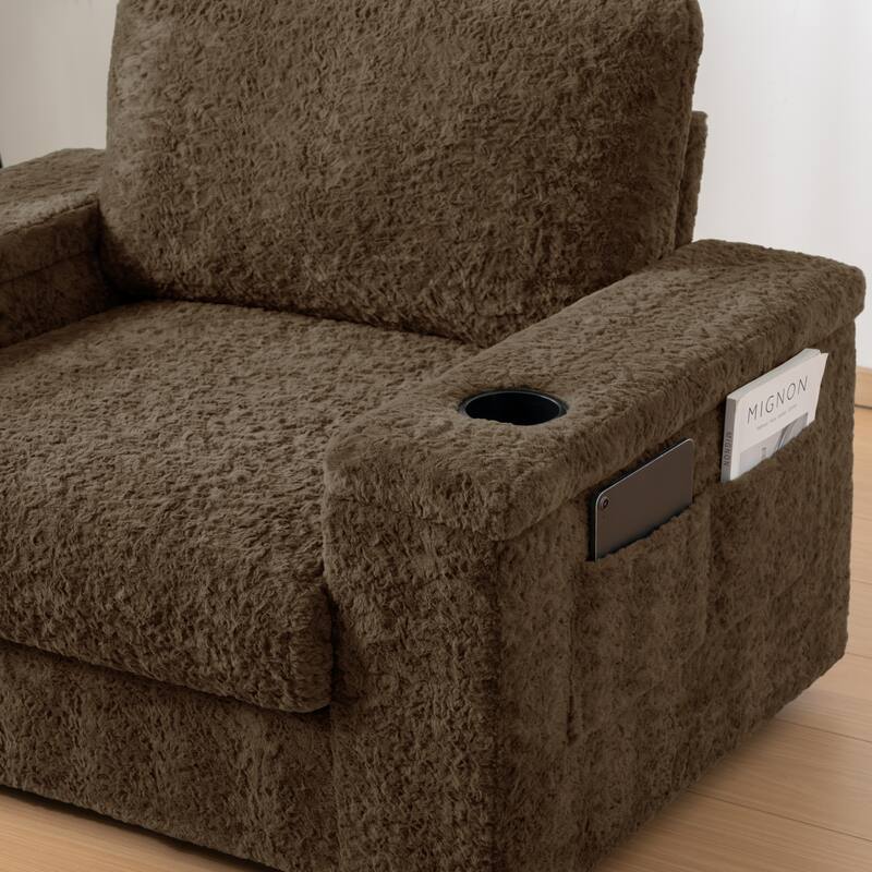 2-Piece Oversized Accent Chair & Ottoman Sets, Single Sofa Reading Couch Chaise Lounge with Storage Ottoman & Cup Holders