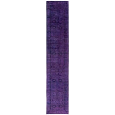 Overdyed One-of-a-Kind Hand-Knotted Area Rug - Purple - 3' 2" x 16' 4"