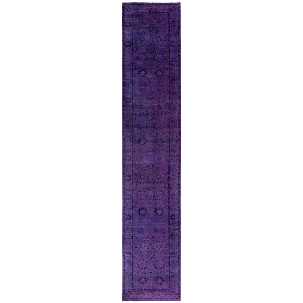 Overdyed One-of-a-Kind Hand-Knotted Area Rug - Purple - 3' 2" x 16' 4"