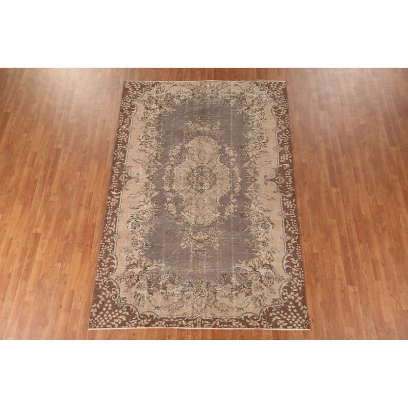 Distressed Sparta Turkish Vintage Area Rug Handmade Wool Carpet - 6'2"x 9'5"