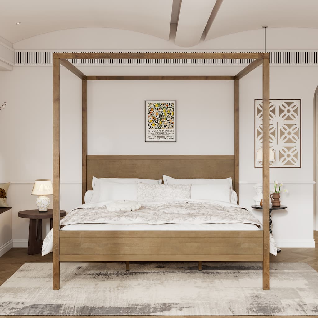 Christopher Knight Home- Marlowe Solid Wood 4 post Canopy Bed with Headboard