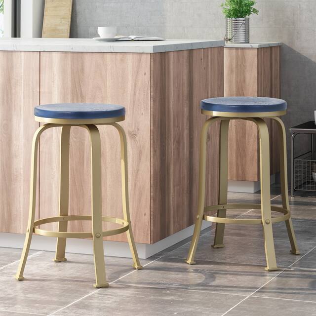 Skyla Modern Industrial Swiveling Counter Stool (Set of 2) by Christopher Knight Home - 15.00" L x 15.00" W x 24.25" H - Blue+Gold