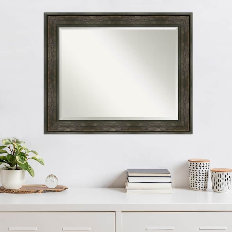 Beveled Wall Mirror - Rail Rustic Char Frame - Rail Rustic Char