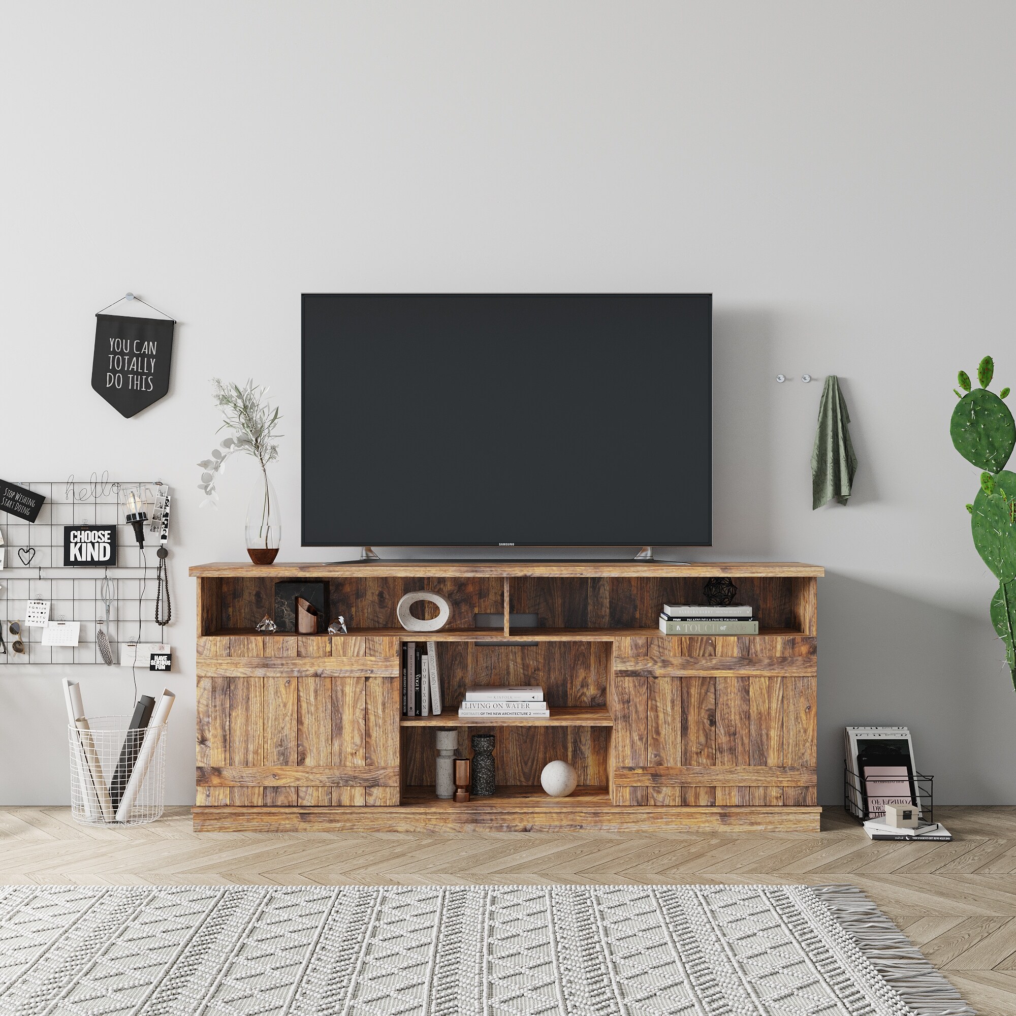 Wood TV Stand with Ample Storage High Quality and Easy to