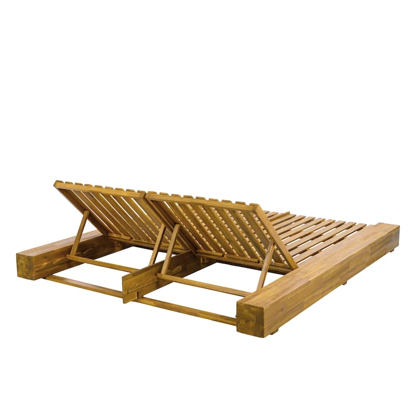 Christopher Knight Home - Thalric Outdoor Acacia Wood Double Chaise Lounge with Adjustable Backrest and Optional Cushions