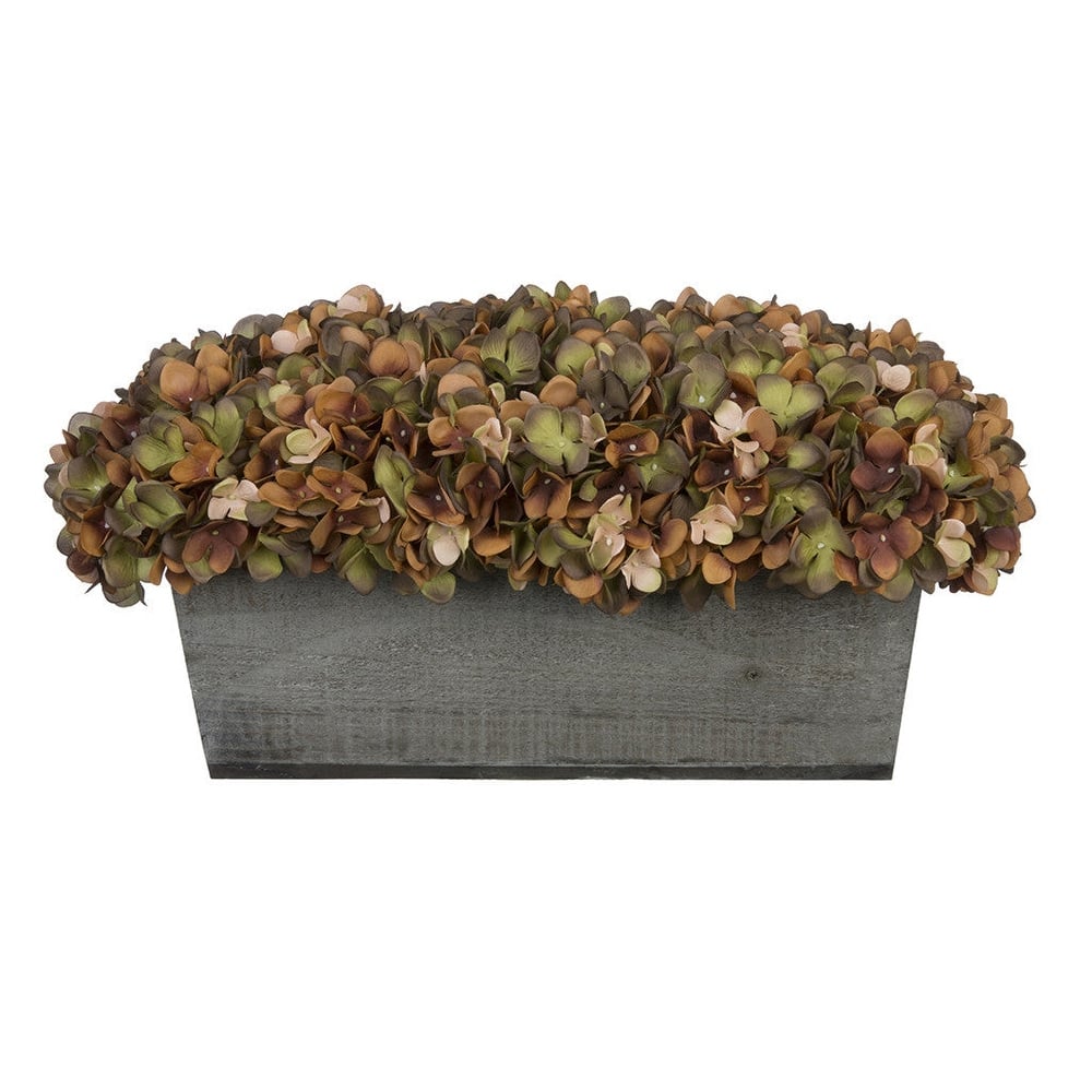 Faux Hydrangeas in Grey Wood Washed Ledge Planter