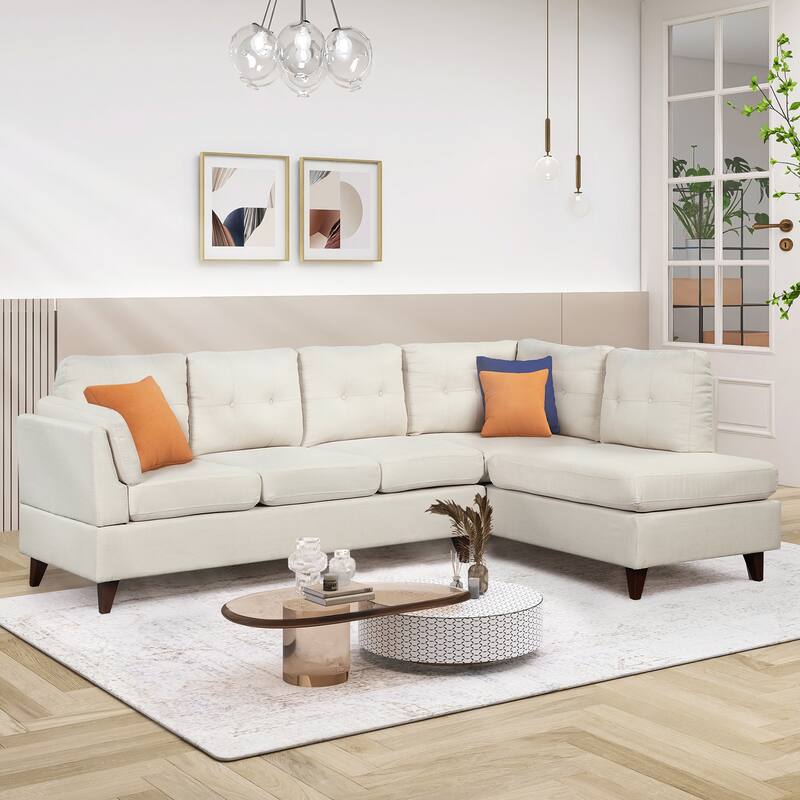 Modern Linen Fabric Sofa, L-Shape Couch with Chaise Lounge,Sectional Sofa - Right Facing - Beige