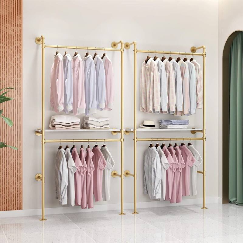 Industrial Pipe Clothing Racks with 2 Tier Shelves