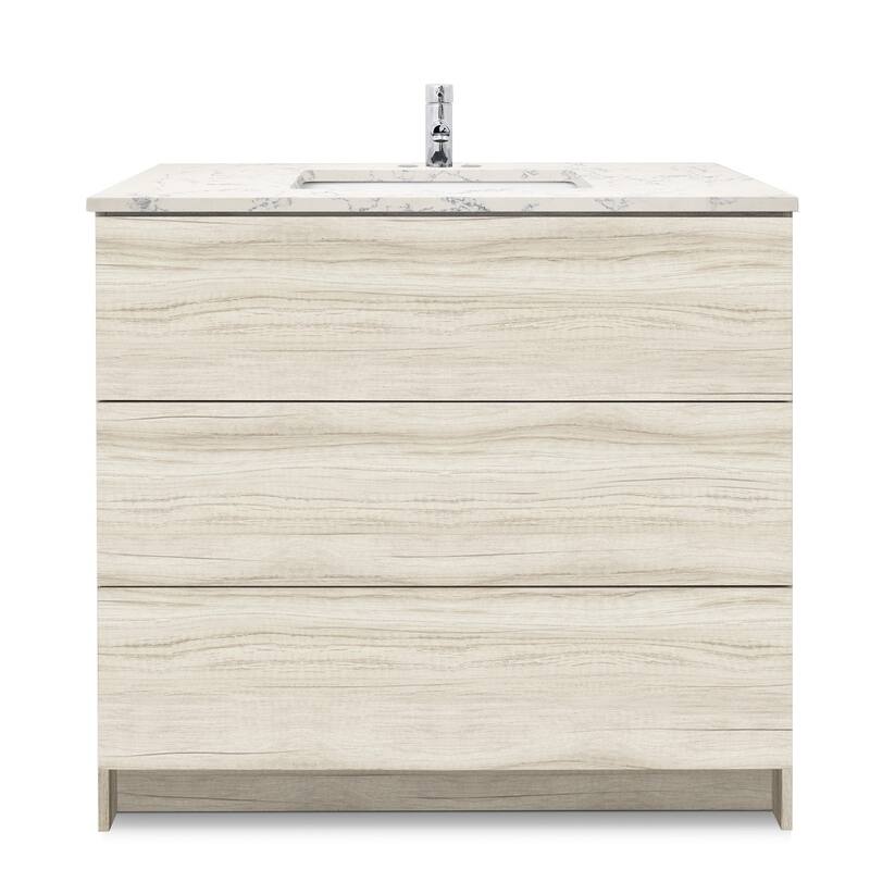 Element Standing 36 in x W x 22 in D x 35 in H Bathroom Vanity in Ebony with Galaxy Grey Quartz Top