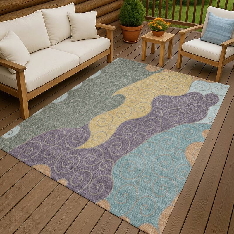 Machine Washable Indoor/ Outdoor Swirly Chantille Rug - Basil - 9' x 12'