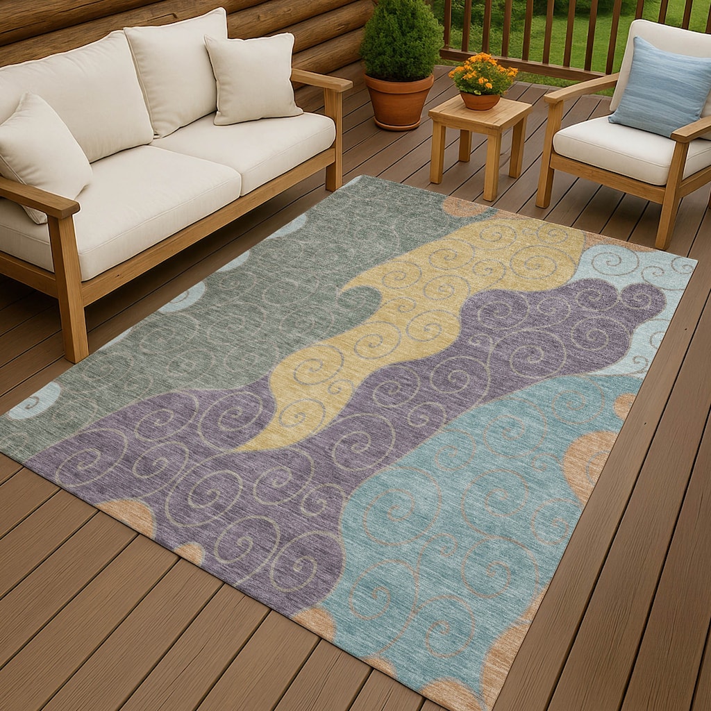 Machine Washable Indoor/ Outdoor Swirly Chantille Rug