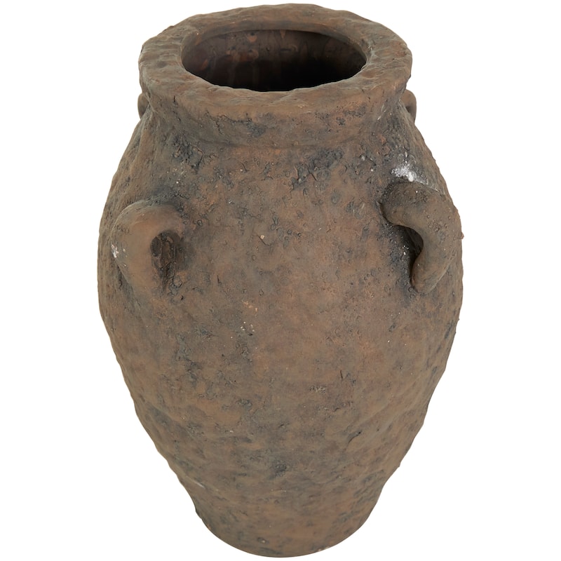 Dark Brown Ceramic Handmade Textured Vase with Handles - Bed Bath ...