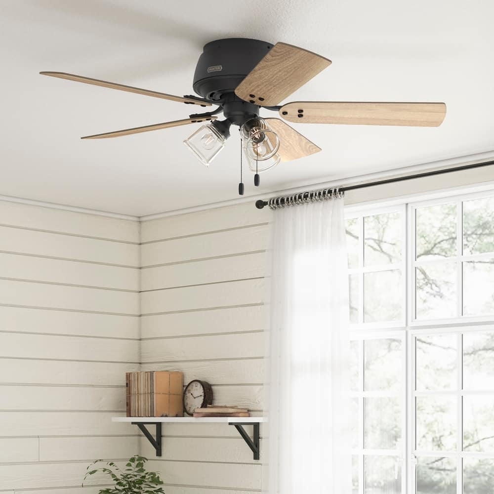 Hunter 52" Shady Grove Ceiling Fan with LED Light Kit/ Pull Chain, Standard or Flush Mount - Casual, Transitional