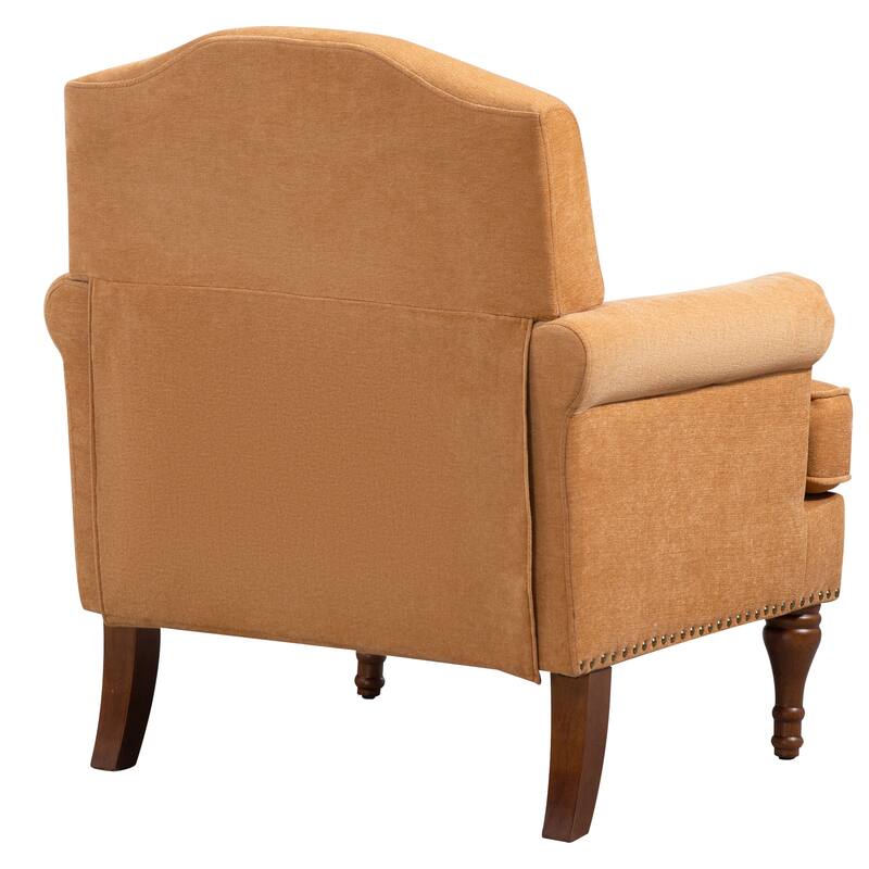 Upholstered Accent Chair with Nailhead Trim, Comfy Chenille Club Sofa Chair, Lounge Armchair with Springs Cushions & Wood Legs
