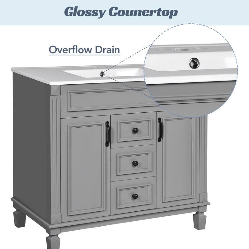 36'' Bathroom Vanity with Top Sink, Freestanding Vanity Set with Mirror Cabinet