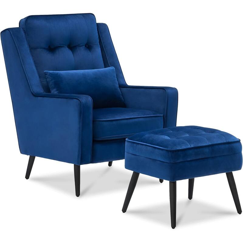 MCombo Modern Accent Club Chair with Ottoman, Velvet Upholstered Armchair with Lumbar Pillow 4278