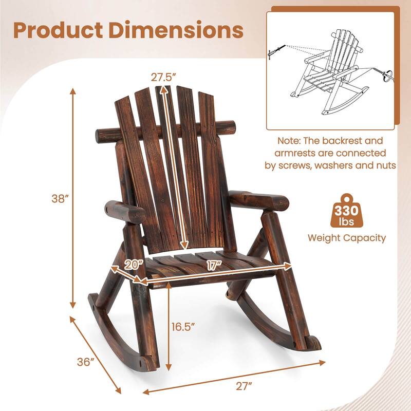 Costway 1/2 PCS Outdoor Adirondack Rocking Chair for Adults Solid Wood