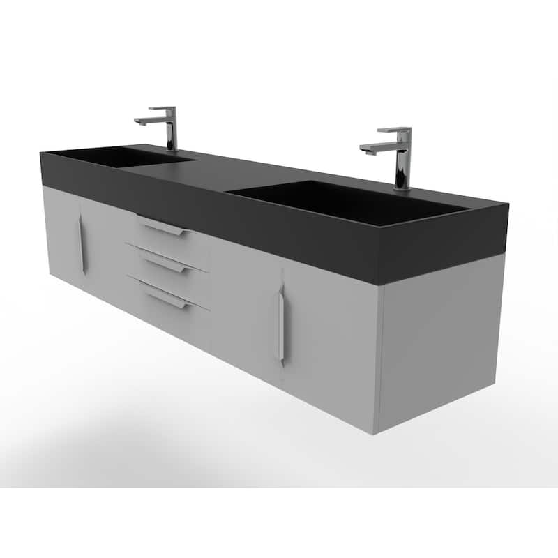 Amazon 72" Wall Mounted Bathroom Vanity Set w/ Black Top