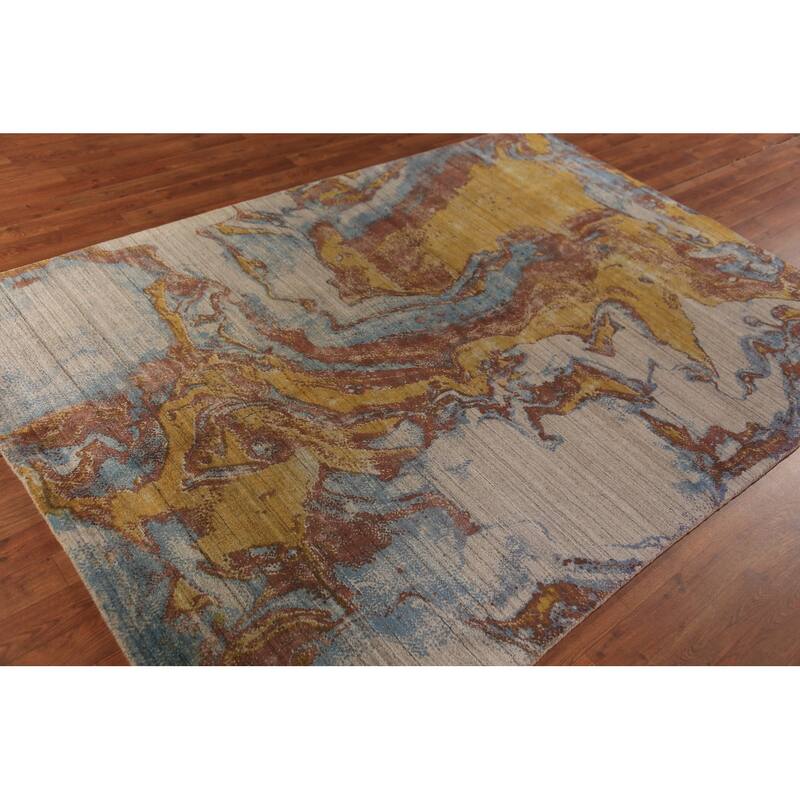 All-Over Abstract Indian Area Rug Handmade Wool Carpet - 5'4"x 7'7"