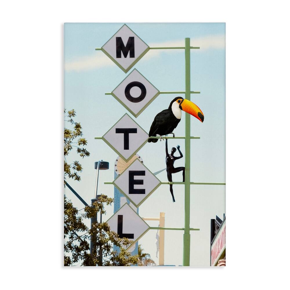 Stupell Toucan on Motel Sign Canvas Wall Art Design By Ashley Singleton