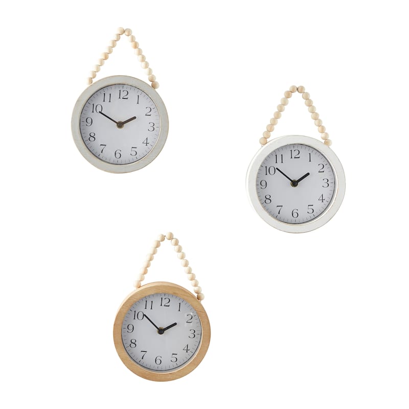 White Wood Wall Clock with Rope Strap (Set of 3)
