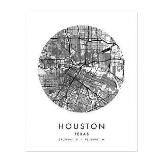 Houston Texas Maps Black White Circles Minimal Tree Art Print/Poster ...