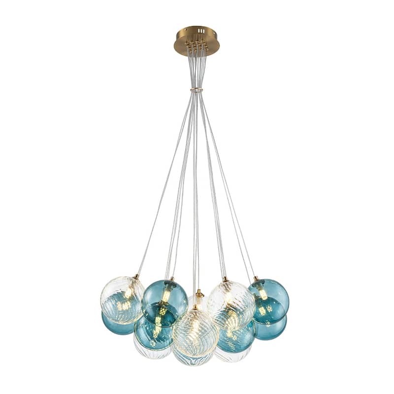 Stylish 16-Light Blue Tone Cluster Glass Bubble Chandelier