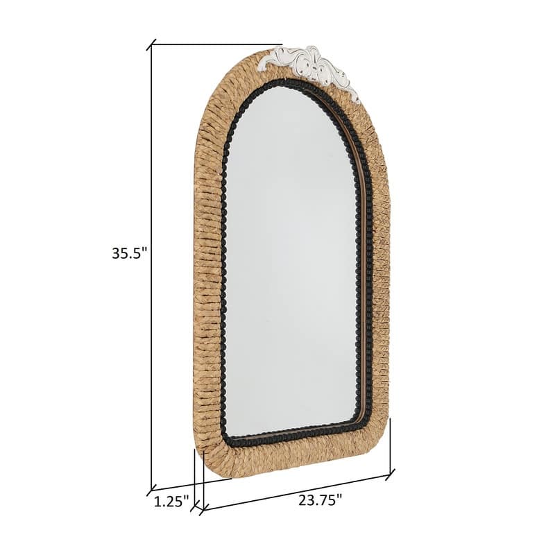 Serenity Arched Rattan Frame Boho Wood Wall Mirror - 35.5"H x 23.75"W x 1.25"D