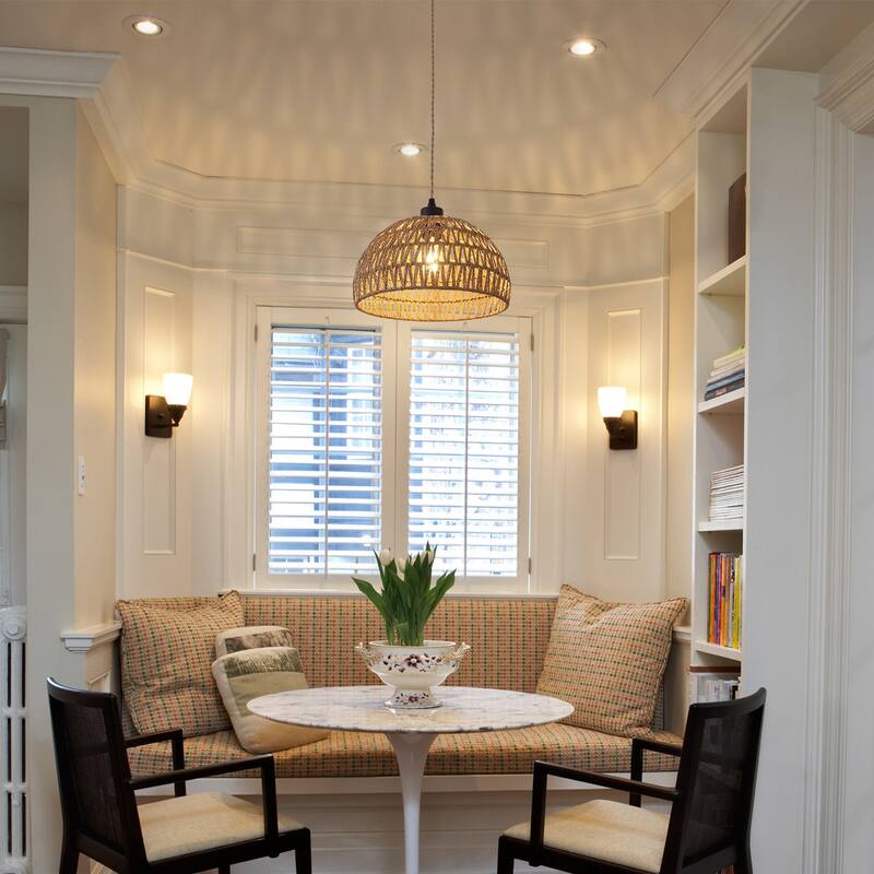 1-Light 11.81"W Rattan Pendant Lights for Kitchen Island Living Room